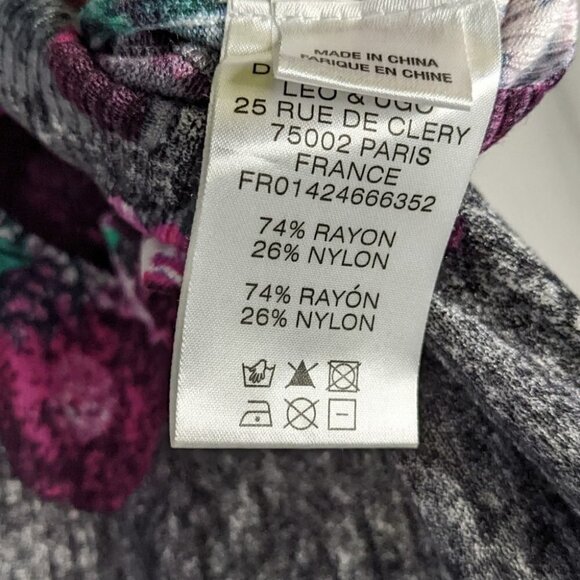 LEO & UGO purple floral shirt rayon nylon Small @i - Picture 4 of 13